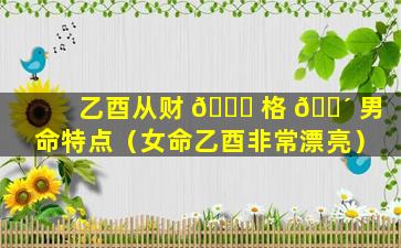 乙酉从财 🍁 格 🌴 男命特点（女命乙酉非常漂亮）